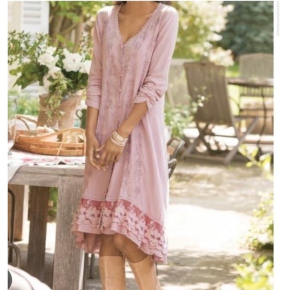 Soft Surroundings Dresses & Skirts - Soft Surroundings Women Dress Size Medium Embroidered Lace boho Button Dusty Ros